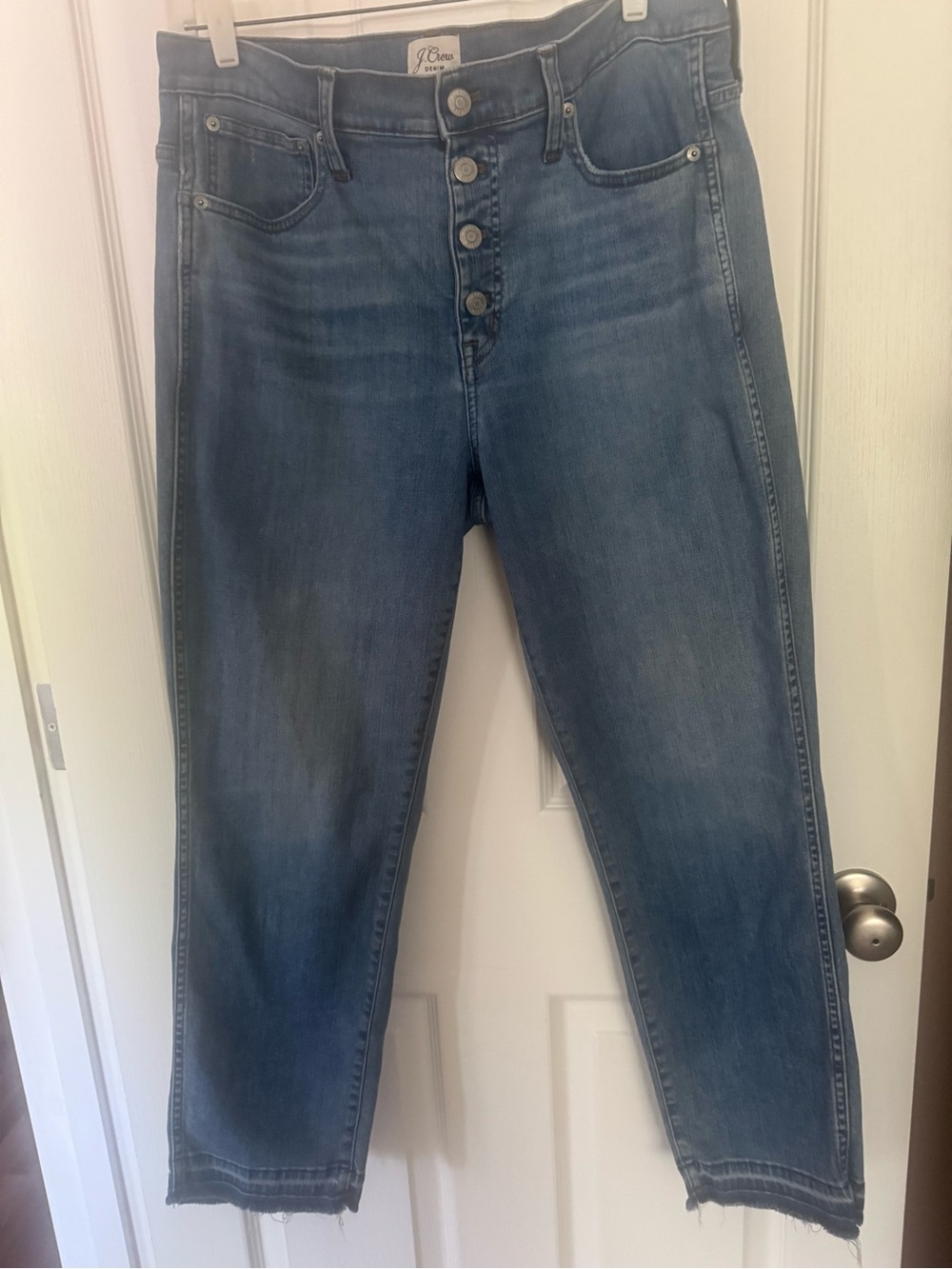 J. Crew Medium Blue High-Rise Button-Fly Cropped Jeans